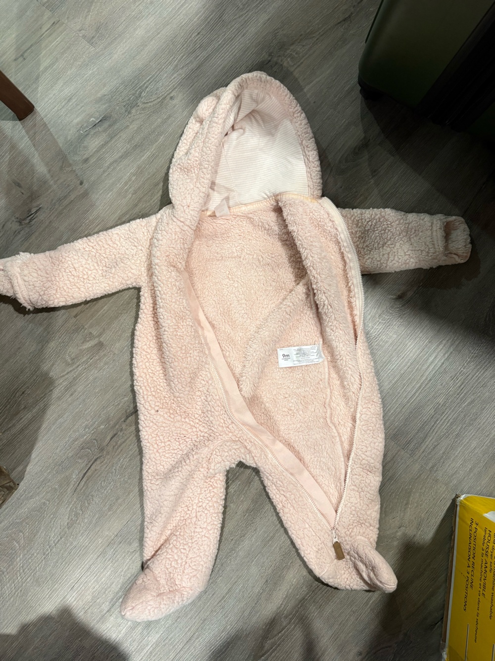 Cozy Sherpa baby fleece bunting suit in Light Pink
